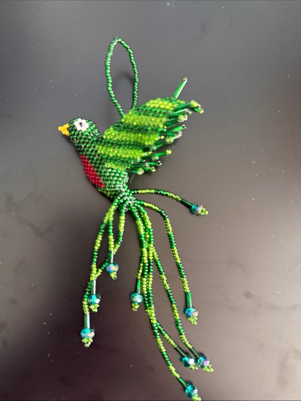 Green Beaded Hummingbird Hanging Ornament - Handmade Decorative Accent